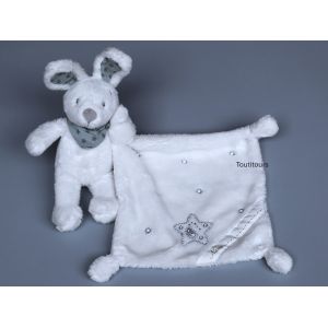 Doudou lapin mouchoir blanc gris Vertbaudet Bandana - Occasion