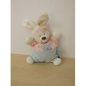 Doudou Lapin Blanc Noeud Rose Bleu Tex - Occasion