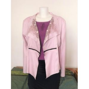 Veste Rose Pastel Imitation Daim À Manches Longues- Taille 0- Neuf- One O One - Occasion