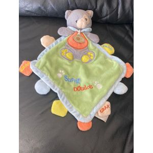 DOUDOU PLAT CHAT BABY NAT' SUPER DOUDOU VERT GRIS CRAK 38 CM - Occasion