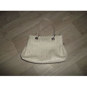 Sac FUCHSIA PARIS beige style paille et simili cuir port&eacute; &eacute;paule - Occasion