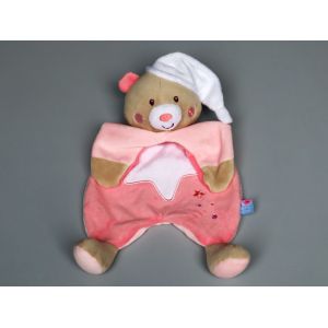 Doudou Ours Plat Beige Rose Blanc Étoile Sucre D'orge - Occasion