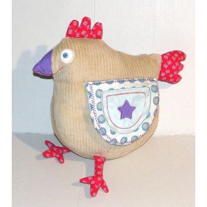 Doudou Poule cotelé tissus Vertbaudet peluche poulet 30 cm - Occasion