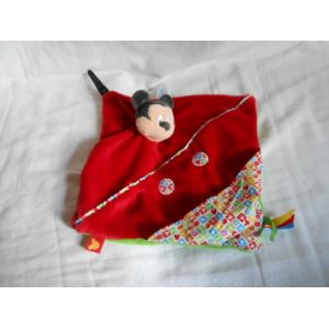 Doudou Plat Rouge Et Vert Avec Une Poche Mickey Nicotoy Disney Simba Dickie Ruban Multicolore - Occasion