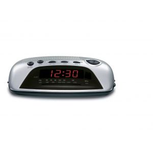 RADIO RÉVEIL DESIGN ALARM CLOCK BUZZER SNOOZE SOMMEIL SE reveiller EN MUSIC RÉPÉTITION ELECTRO SECTEUR PILES AFFICHAGE CHIFFRES ROUGES LUMINEUX REGLABLE ANTENNE FM GRIS ARGENTE - Occasion