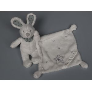 Doudou Lapin Blanc Gris Mouchoir Étoile Vertbaudet - Occasion