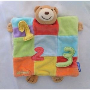 Doudou Peluche Plat Marionnette Ours Patchwork Bleu Vert Jaune Orange 123 Kaloo - Occasion