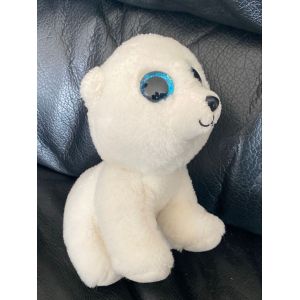 Doudou peluche ours polaire blanc gris yeux bleu et noir ty 16cm - Occasion