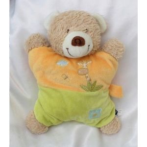 Doudou Peluche Ours Beige Semi Plat Vert Orange Girafe Palmier Attache T&eacute;tine Tex - Occasion