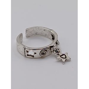 Bague M&eacute;tal Argent&eacute;,Bague A Breloque ,Etoiles Et Coeur ,Bague Ouverte,Taille 17.20 Mm - Occasion