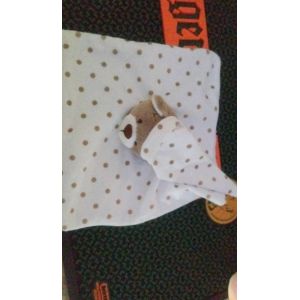 Doudou ours plat bonnet blanc point marron - Occasion