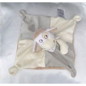 Doudou Mouton Plat Carré Agneau Mouton Beige Crème Blanc Mots D'enfants - Occasion