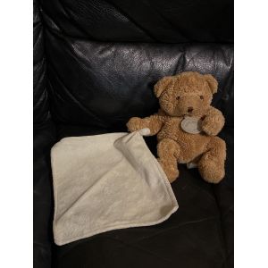 DOUDOU OURS MARRON AVEC MOUCHOIR BABY NAT 18CM - Occasion