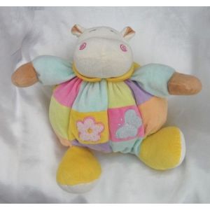 Doudou Peluche Boule Hippopotame Jaune Bleu Rose Bleu Fleur Papillon Mgm - Occasion