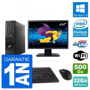 PC Fujitsu E510 DT Ecran 22" Pentium G2020 RAM 32Go Disque 500Go Windows 10 Wifi - Occasion