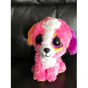 Doudou Peluche Chien Rose Oreille Violette Et Orange 13cm Ty - Occasion