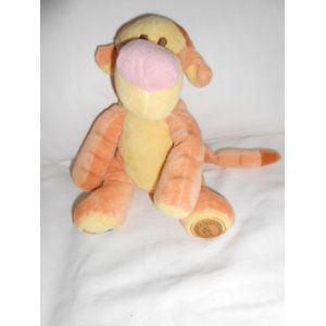 Doudou Peluche Tigrou Disney Billes Dans Les Pattes Ecusson Jaune Dore Medaille Medaillon Papillon 18cm Assis Truffe Rose - Occasion