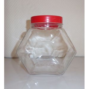 Grand Bocal Hexagonal Vintage Italie Bergonovo. Verre Avec Couvercle Rouge. Fermeture Herm&eacute;tique - Occasion