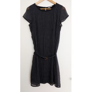 Robe En Voile Noir Et Blanc A Perles. Camaieu. Polyester. Taille 40 - Occasion