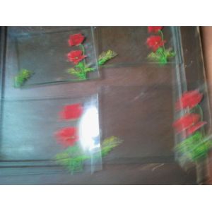 4 Assiettes En Verre '(2 Repas, 2 Dessert) Rectangulaires Motif Coquelicot - Occasion