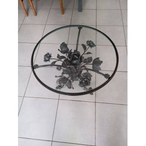 Table Basse Unique En Fer Forg&eacute; Et Plateau En Verre - Occasion