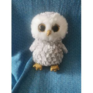 Doudou Peluche Chouette Hibou Blanc Gris Gros Yeux Dor&eacute; Billes Ty - Occasion