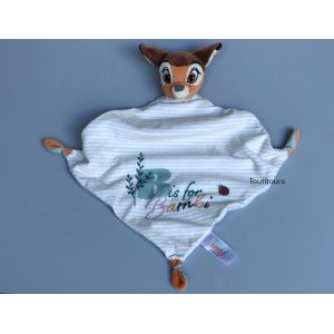 Doudou Bambi plat vert beige blanc Disney Baby - Occasion