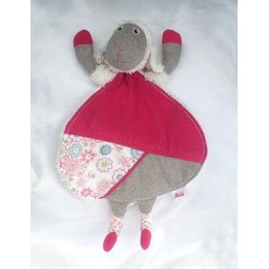 Doudou Peluche Plat Mouton Louise Rose Ecru Gris Trudi - Occasion