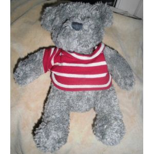 Ours Logg Doudou Gris Pull Ray&eacute; Rouge Et Blanc - Occasion