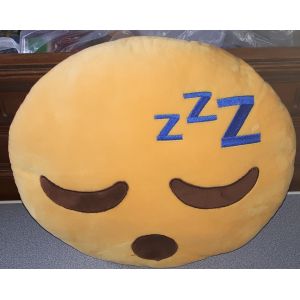 Coussin Décoratif Émoticône Jaune Avec Émoji Qui Dort En Touches Marron Et Les Zzz En Bleu - Légèrement Ovale Largeur Environ 37cm - Tout Doux - Non Déhoussable - Occasion