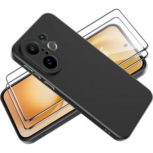Cauc-Coque Pour Vivo X200 Fe Cover Avec Verre Trempé Protection Écran Film Matte Etui Souple Flexible En Premium Tpu, Antichoc, Anti-Dérapante Noir Coque - Occasion