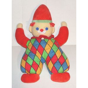 Peluche Clown Arlequin Musical Ancien - Doudou Clown Berceuse Boite A Musique 44 Cm - Occasion