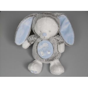 Doudou peluche ours blanc déguisé lapin gris bleu luminescent Mots d'Enfants - Occasion