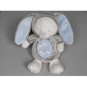 Doudou Peluche Ours Blanc Déguisé Lapin Gris Bleu Luminescent Mots D'enfants - Occasion