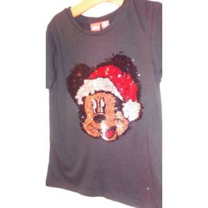 T-Shirt Fille Disney Mickey Noel Sequins R&eacute;versibles Taille 6/8 Ans - Stretch - Occasion