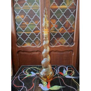 Décanteur/ Bouteille En Verre Moulé D'empoli Couleur Jaune Ambré. - Occasion
