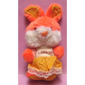 Figurine Peluche Lapin Orange Et Blanc Robe Jaune I Love You - Hauteur 17 Cm - Sandy - Occasion