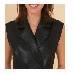 Cuir Gilet Femme Sans Manche Debardeur Veste Bolero Peau Noir Taille 38 Col Revers Blouson Court Style Rock Perfecto - Occasion