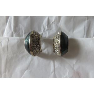 Clips Cr&eacute;oles M&eacute;tal Dor&eacute; Strass &Eacute;mail Vert Vintage - Occasion