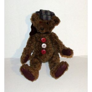 Peluche Ours Marron Raynaud Articulé Les Petites Marie Vintage Doudou Ours Brun Casquette 37 Cm - Occasion