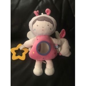 Peluche Doudou Fille Rose Et Étoiles ,Lapin Et Étoile Jaune Vibre , Miroir Suce D Orge 20cm - Occasion