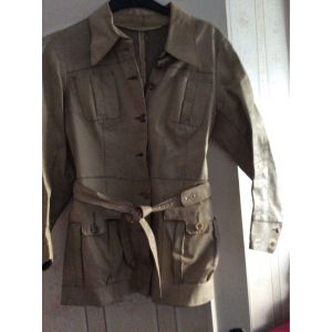 Veste Saharienne Vintage En Cuir Beige - Occasion