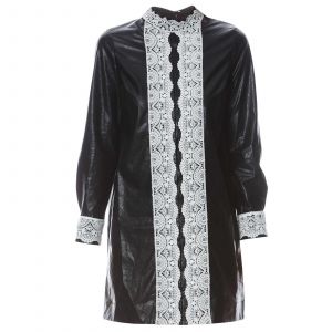 Gat Rimon - Robe Courte En Cuir Synthétique Noir Et Dentelle Blanche T3-40 - Occasion