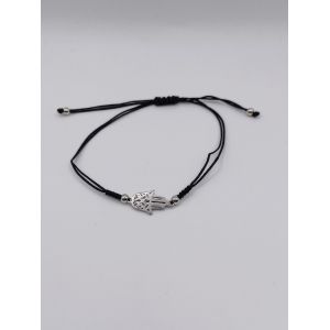 Bracelet Noir R&eacute;glable, Main De Fatma M&eacute;tal Argent&eacute; - Occasion