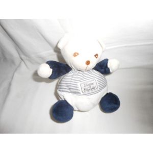 Doudou Tartine Et Chocolat Ours Boule Nleu Marine Beige Ecru Creme Ivoire Raye Mariniere Grelot 13cm - Occasion