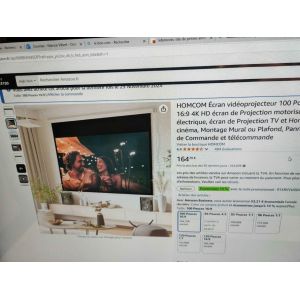 HOMCOM &Eacute;cran vid&eacute;oprojecteur 100 Pouces, 16:9 4K HD &eacute;cran de Projection motoris&eacute; et &eacute;lectrique, &eacute;cran de Projection TV et Home cin&eacute;ma, Montage Mural ou Plafond, Panneau de Commande et t&eacute;l&eacute;commande - Occasion