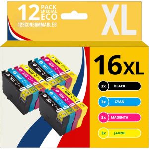 123CONSOMMABLES - 16XL - Pack de 12 cartouches d'encre compatible avec Epson Workforce WF-2750 WF-2760 WF-2660 WF-2650 WF-2630 WF-2540 WF-2530 WF-2510 WF-2010 - Occasion