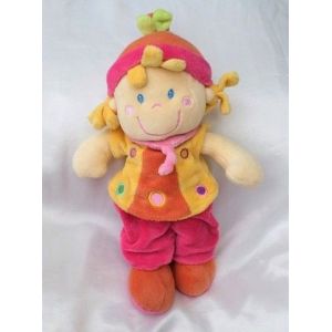 Doudou Peluche Poup&eacute;e Fille Rose Jaune Orange Mots D'Enfants - Occasion