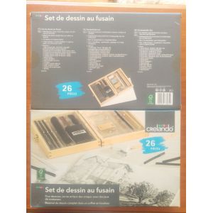 Coffret Bois Set De Dessin Au Fusain 26 Pi&egrave;ces Crelando - Occasion