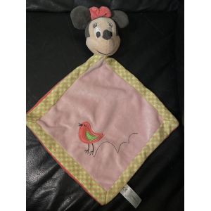 Doudou Plat DISNEY NICOTOY Minnie Rose Et Vert Brod&eacute; Oiseau 34cm - Occasion